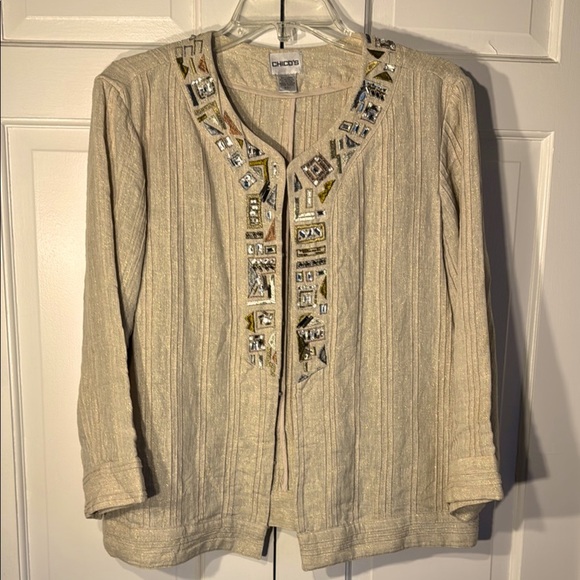Chico's Vintage Beige Embellished Women's Topper/Jacket - Picture 5 of 10